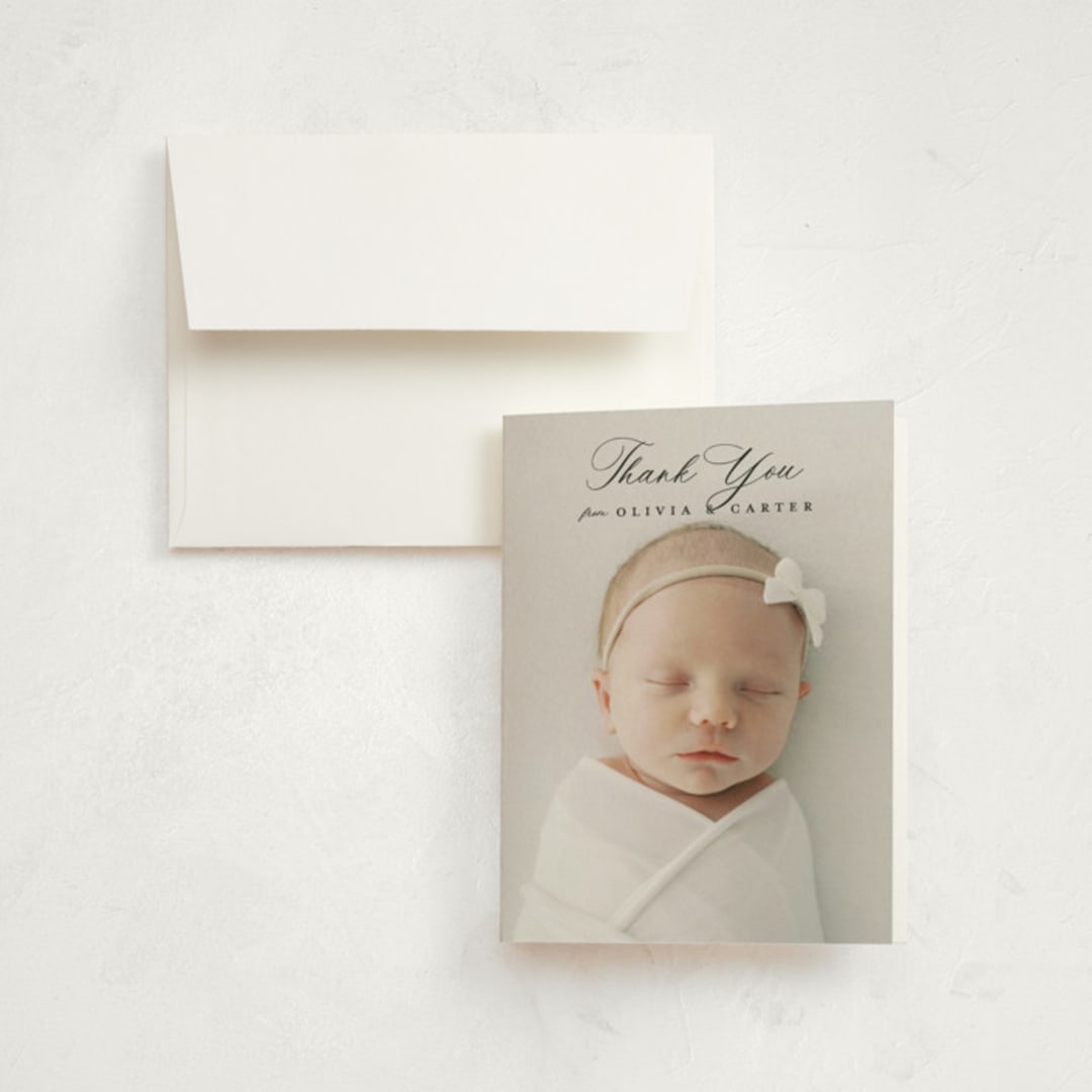 "Enchanted Love" - Birth Announcement Thank You Cards in Noir by Ashlee Townsend - Front