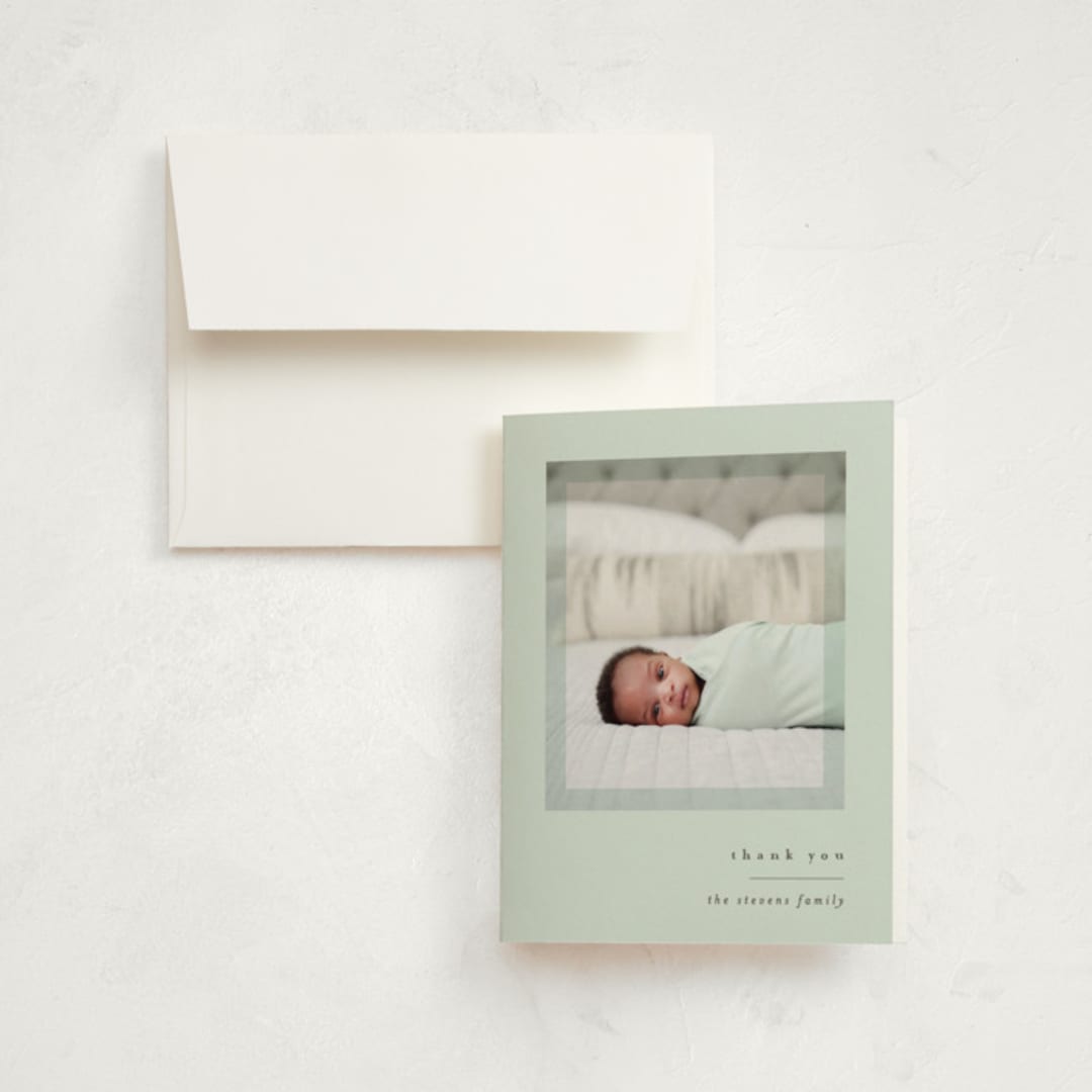 "Initial three" - Birth Announcement Thank You Cards in Mist by Lea Delaveris - Front