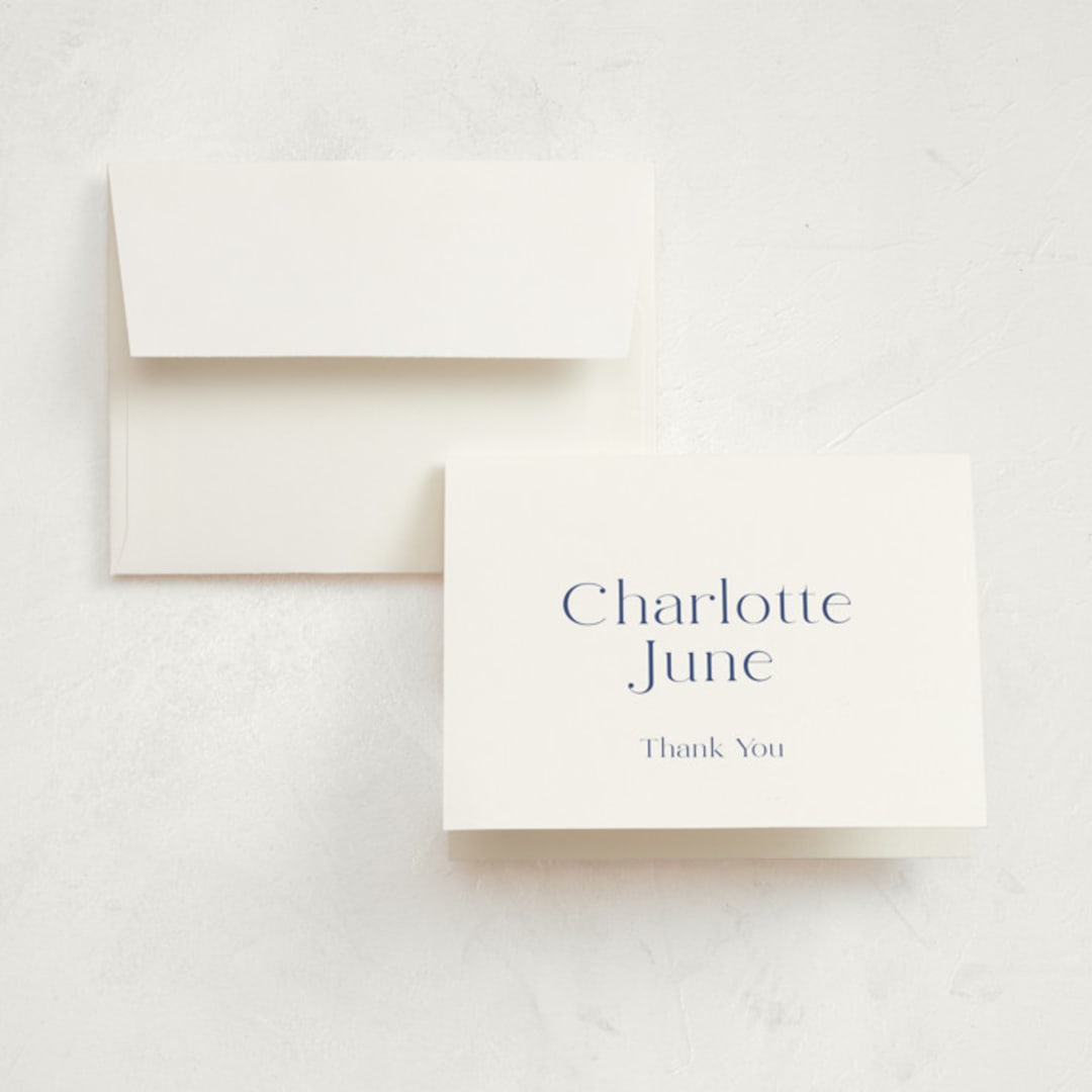 "Chatham" - Birth Announcement Thank You Cards in Navy by Megan Davis - Front