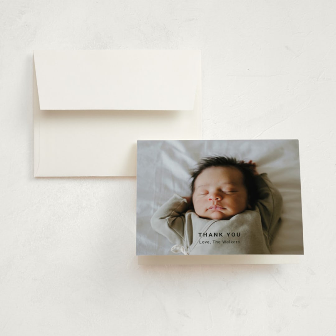 "Minimal Three" - Birth Announcement Thank You Cards in Milk by Playground Prints - Front