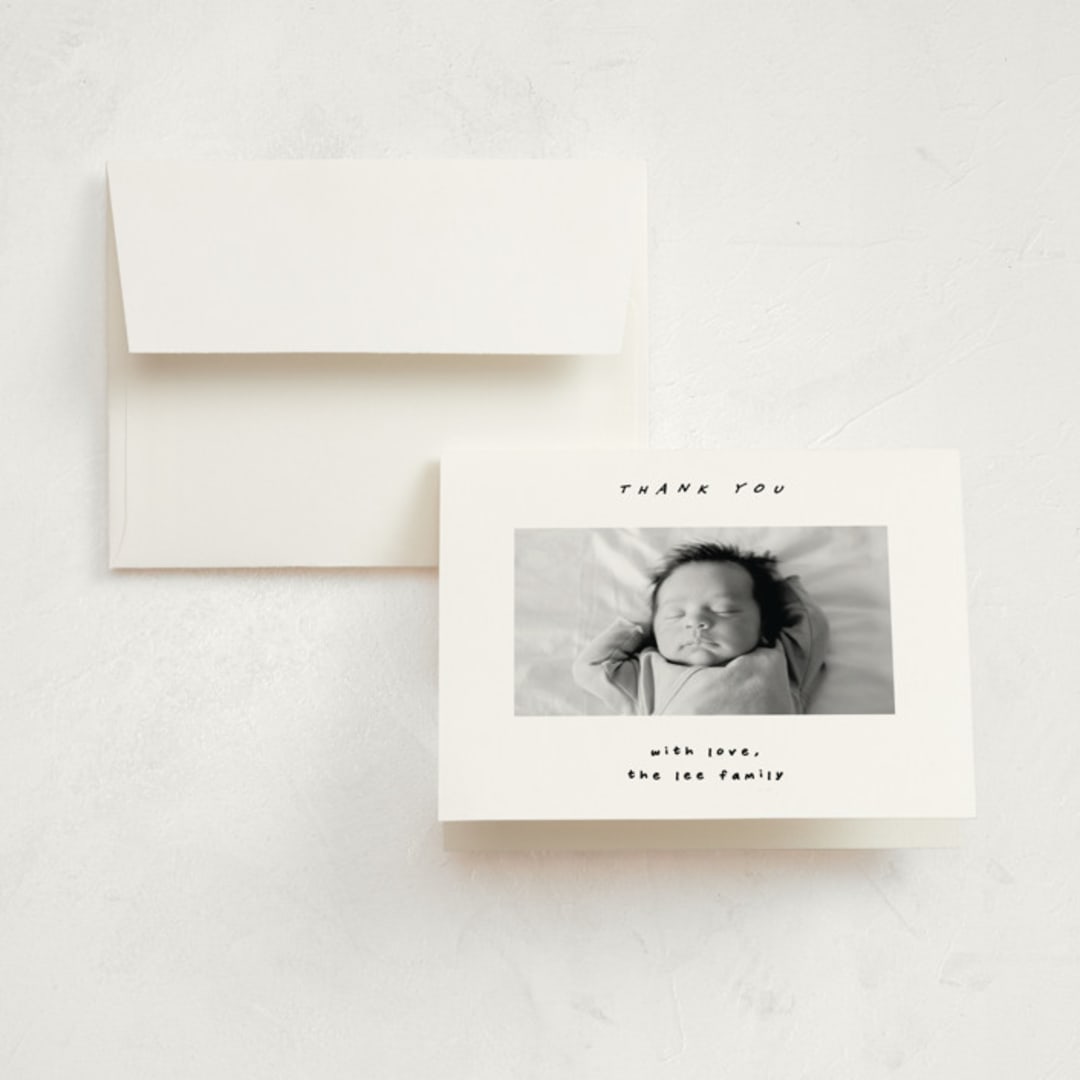 "Pano" - Birth Announcement Thank You Cards in Snow by AK Graphics - Front