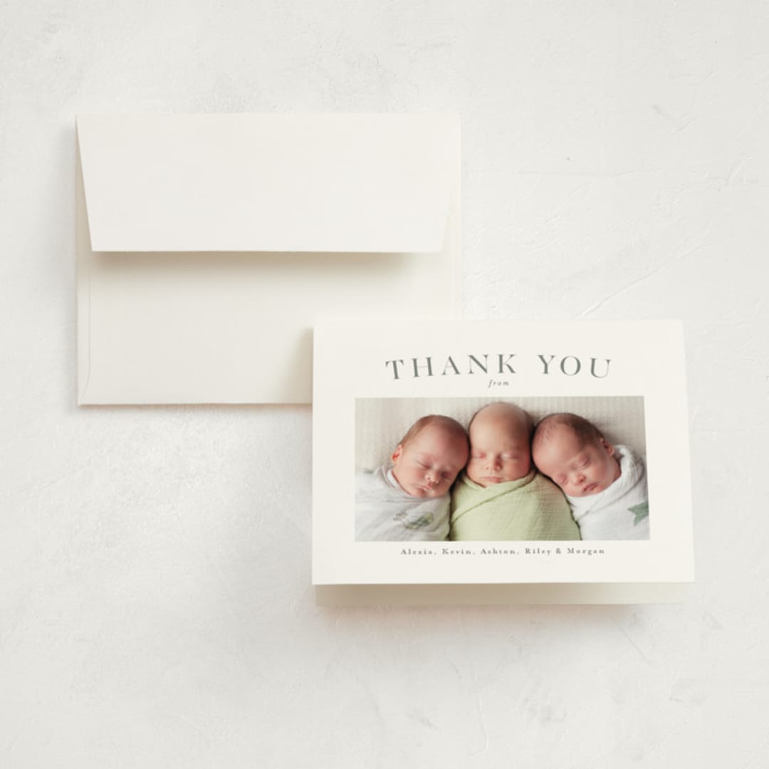 "Our big three" - Birth Announcement Thank You Cards in Slate by Lea Delaveris - Front