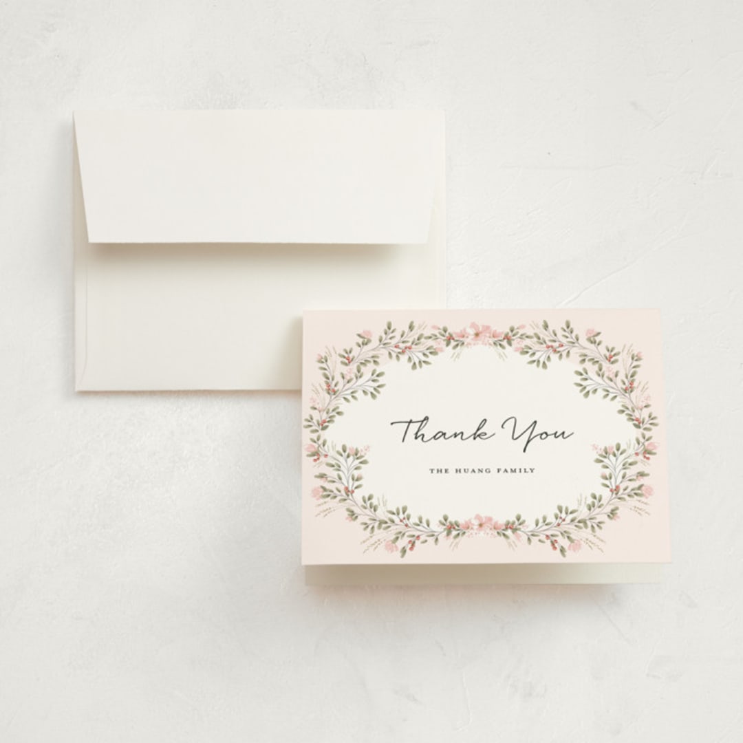 "Sweet Floral Vine" - Birth Announcement Thank You Cards in Blush by Susan Moyal - Front