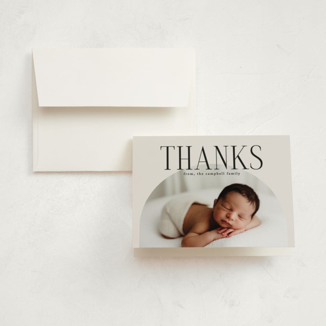"Round" - Birth Announcement Thank You Cards in Cream by Brianne Larsen - Front