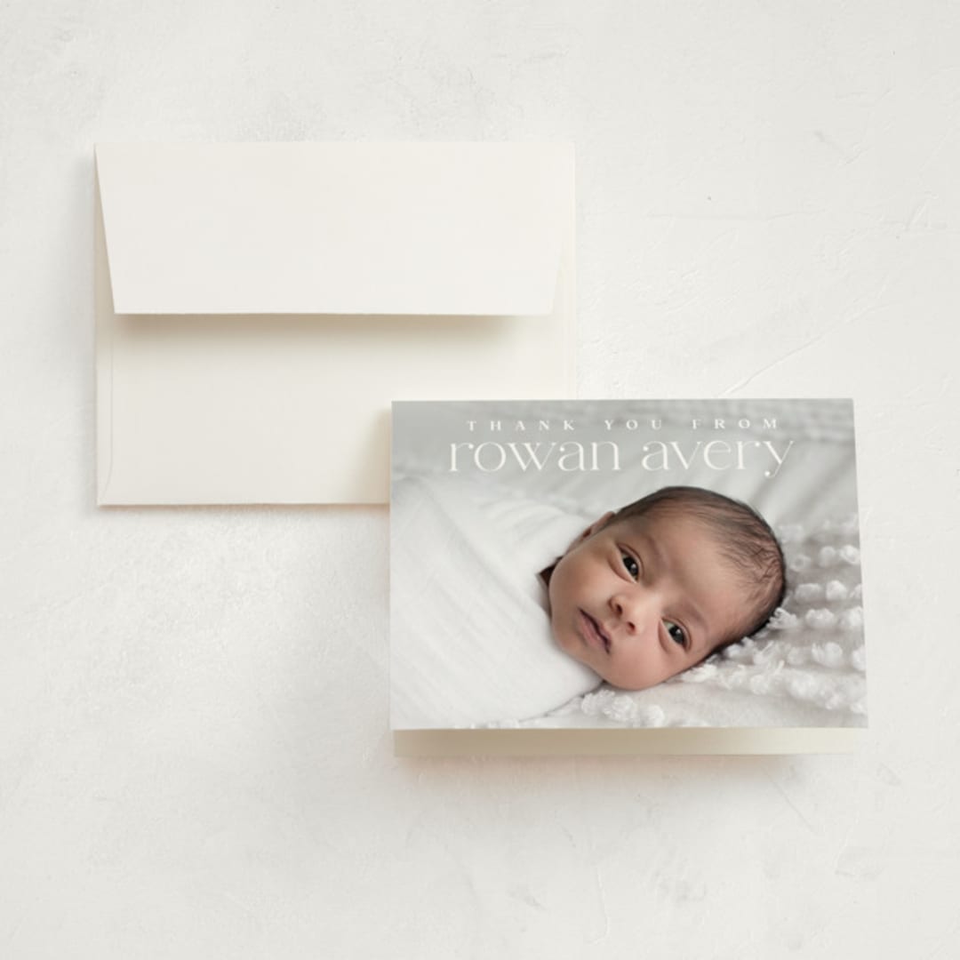 "Exemplary" - Birth Announcement Thank You Cards in Cotton by Olivia Raufman - Front