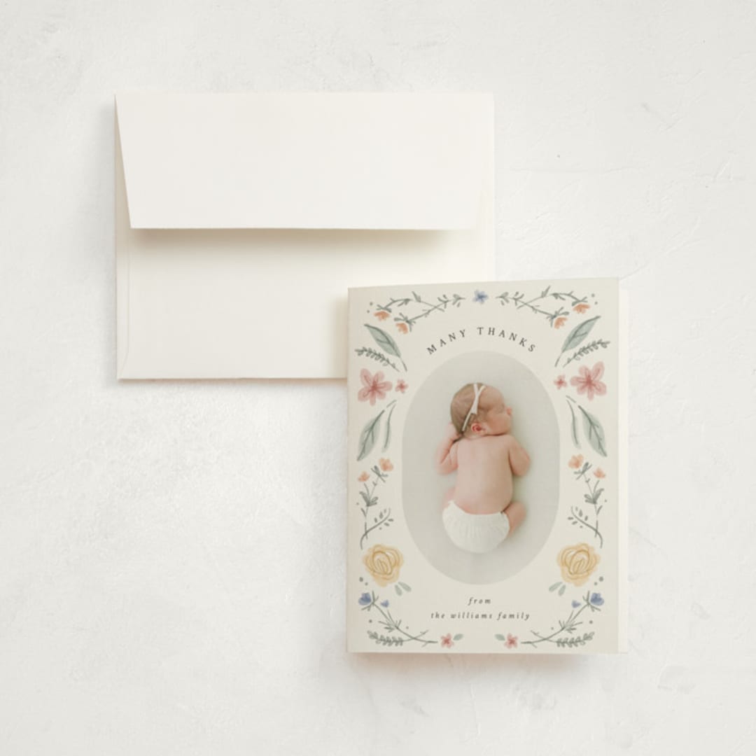 "Le Jardin" - Birth Announcement Thank You Cards in Meadow by Emily Sabol Goss - Front