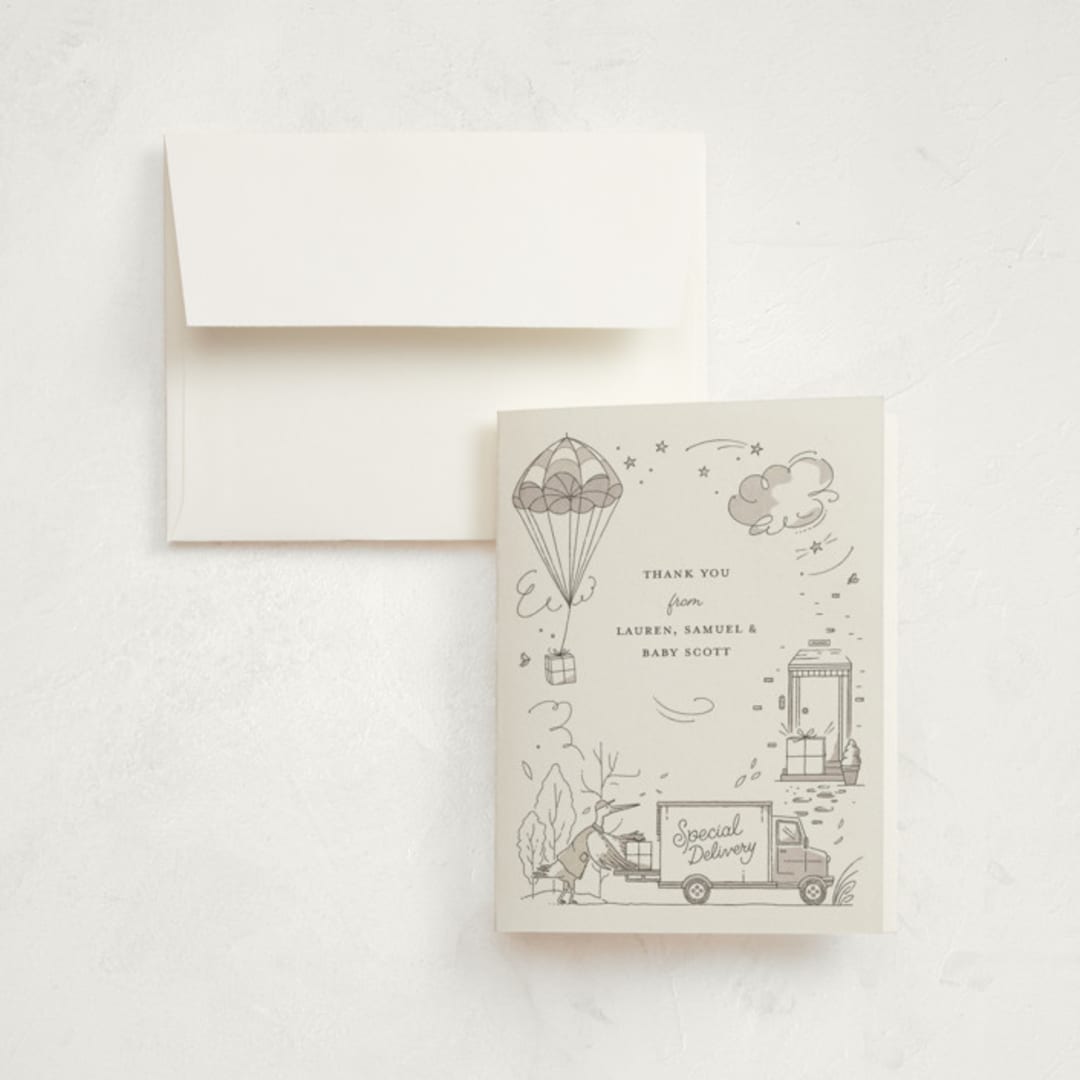 "Special Delivery" - Birth Announcement Thank You Cards in Slate by Morgan Ramberg - Front
