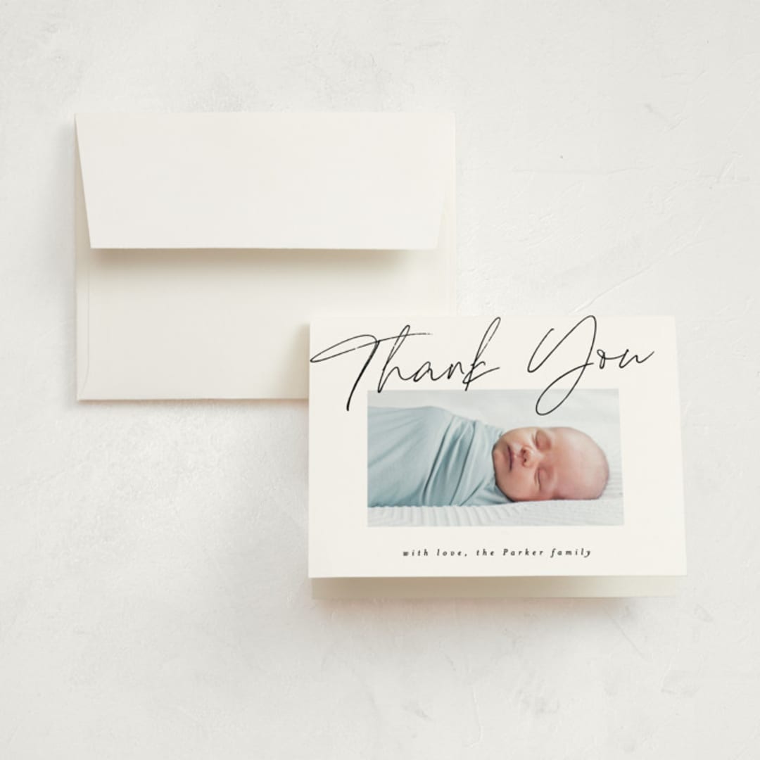 "Simply" - Birth Announcement Thank You Cards in Noir by AK Graphics - Front