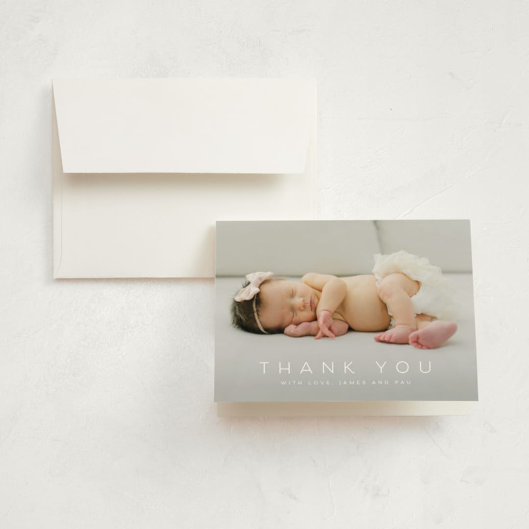 "Sweet Love" - Birth Announcement Thank You Cards in Sugar by Juneau Designs - Front