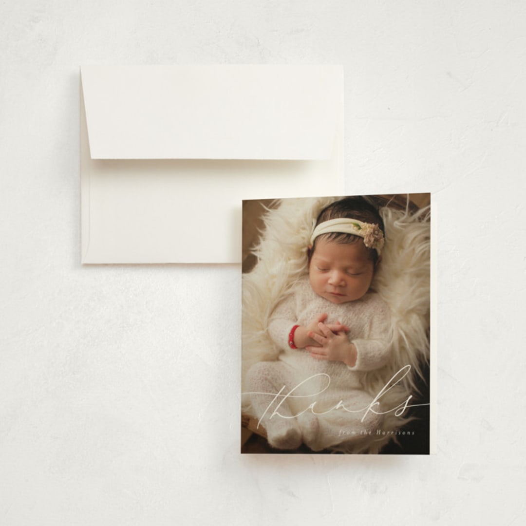 "Just Lovely" - Birth Announcement Thank You Cards in Shell by Lea Delaveris - Front