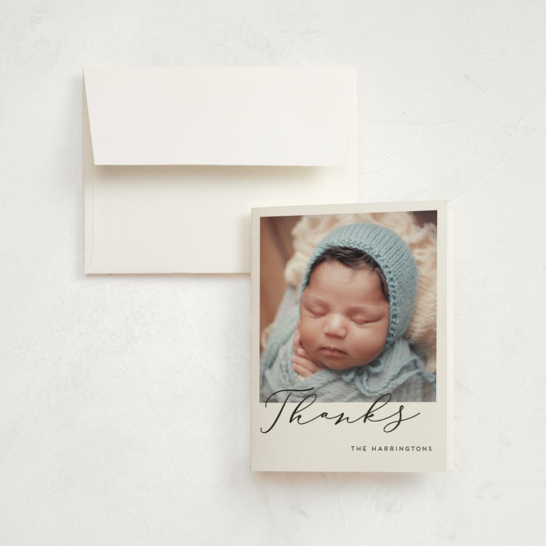 "First-Name Basis" - Birth Announcement Thank You Cards in Onyx by Genna Blackburn - Front