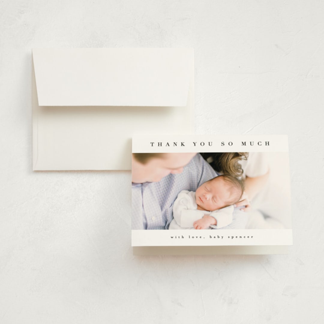 "Sweet Simplicity" - Birth Announcement Thank You Cards in White Linen by Erica Krystek - Front