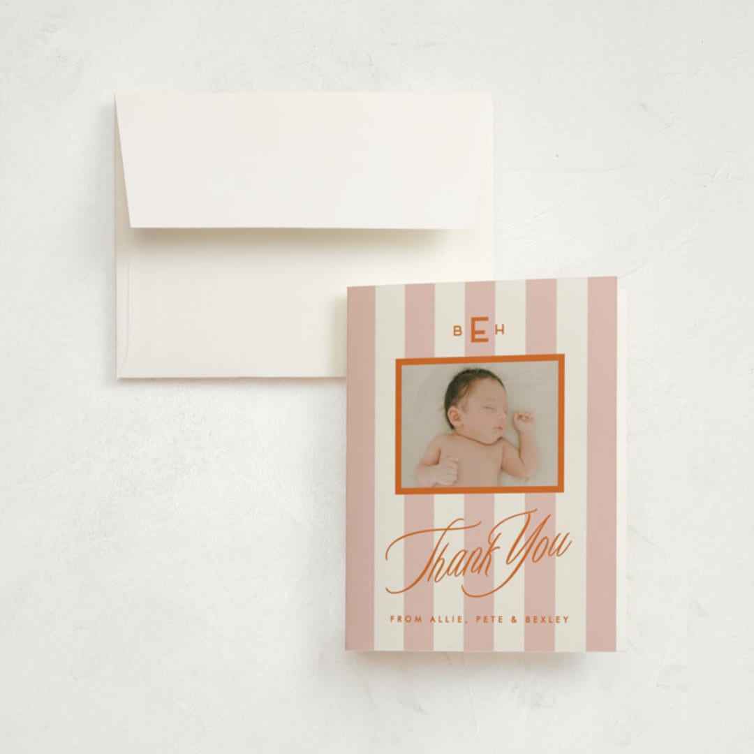 "Bexley" - Birth Announcement Thank You Cards in Sorbet by Susan Zinader - Front