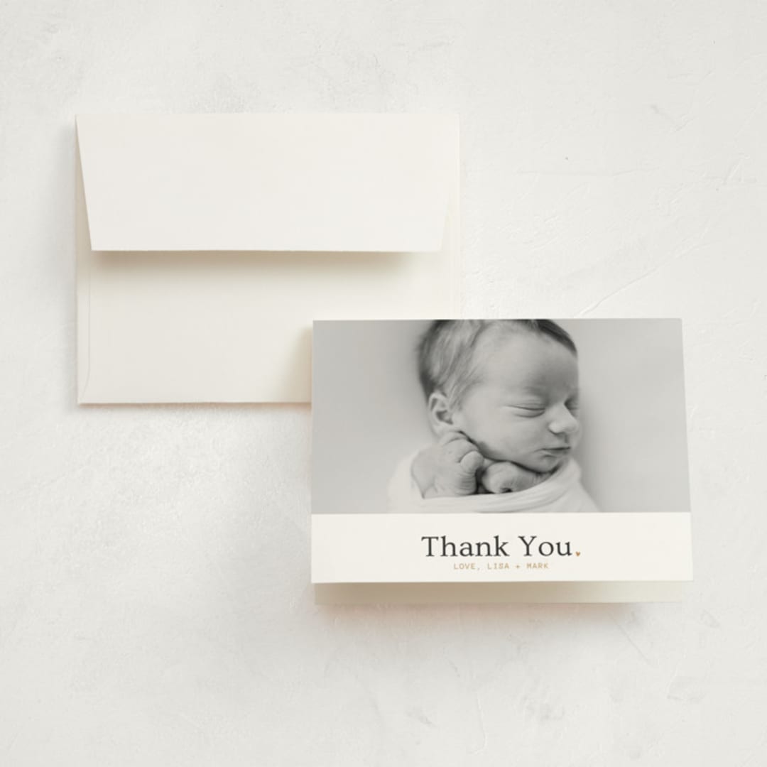 "simple in serif" - Birth Announcement Thank You Cards in Snow by Bramble Studio - Front