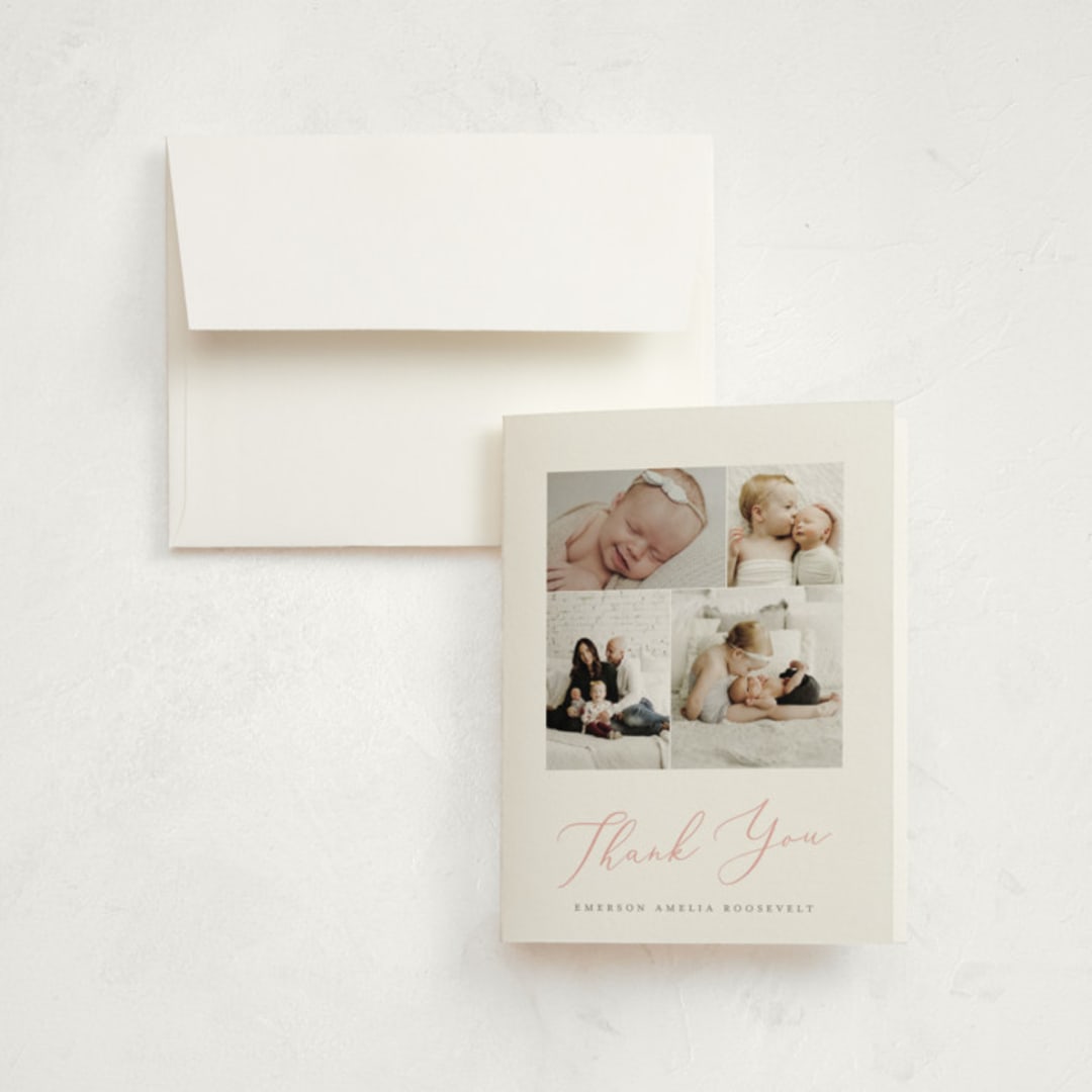 "Namely" - Birth Announcement Thank You Cards in Blush by Sarah Brown - Front
