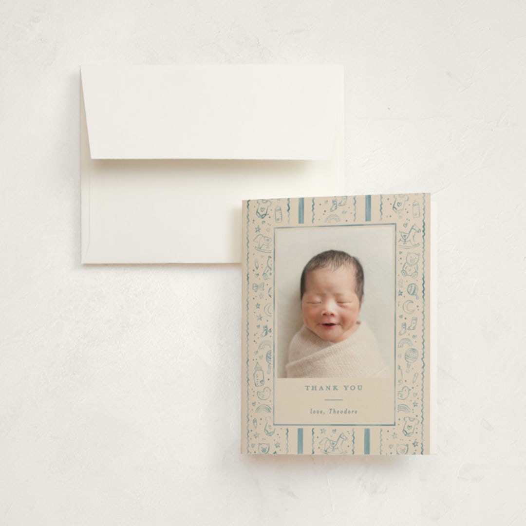 "Iconic bebe" - Birth Announcement Thank You Cards in Bluebird by Creo Study - Front