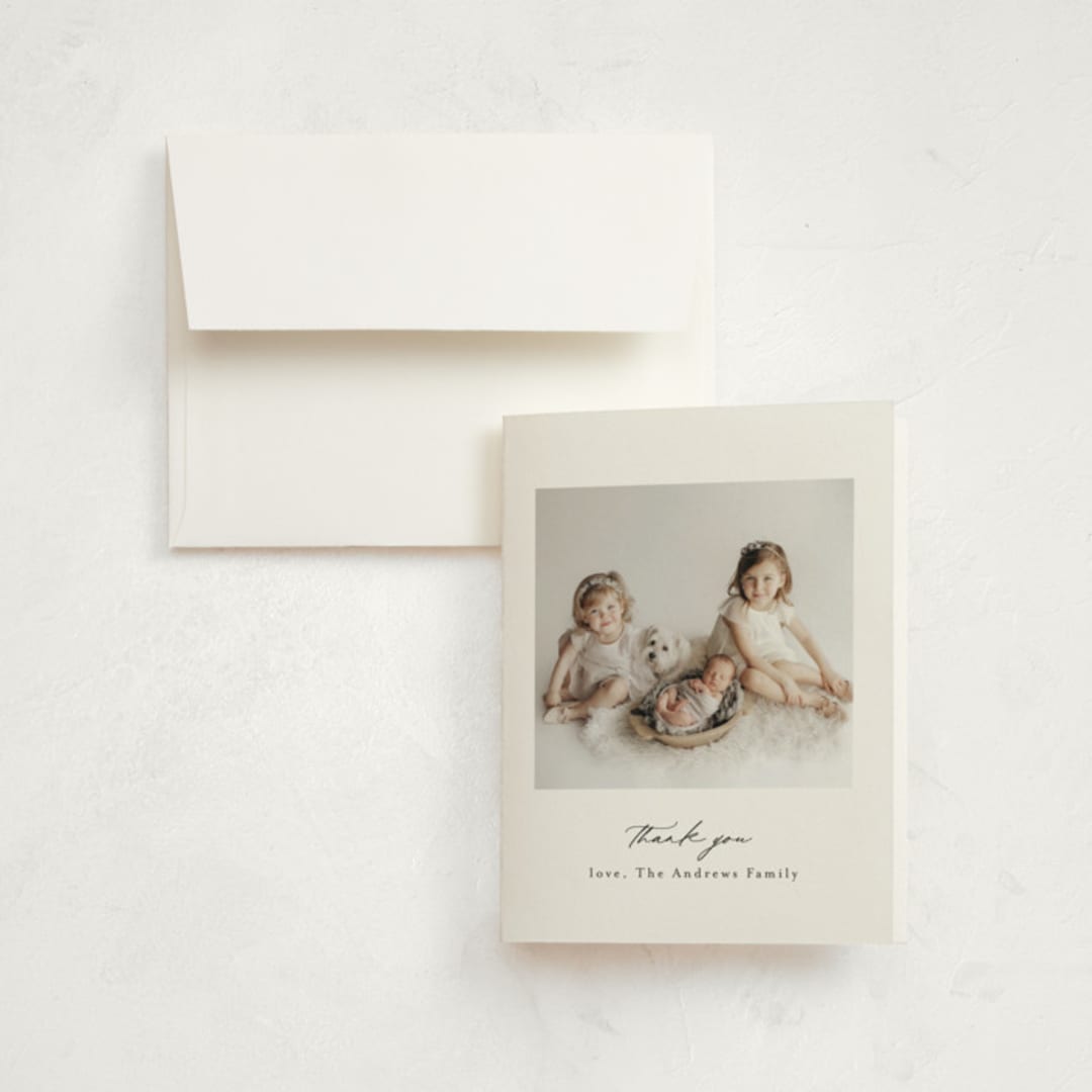 "three" - Birth Announcement Thank You Cards in Noir by Emily Betts - Front