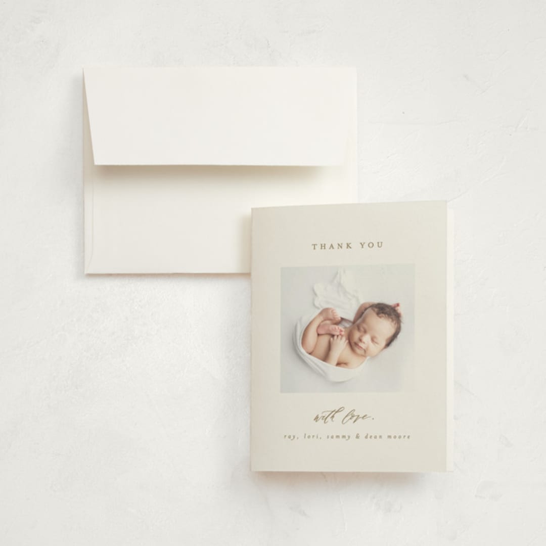 "Over the Moon" - Birth Announcement Thank You Cards in Fawn by AK Graphics - Front