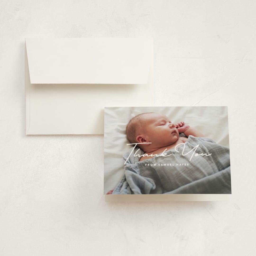 "Signature-esque" - Birth Announcement Thank You Cards in Milk by Lauren Chism - Front