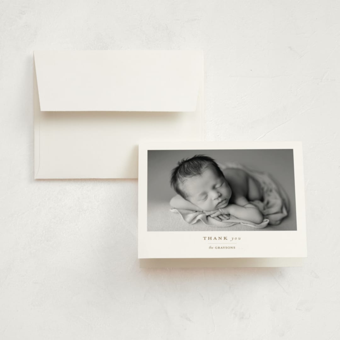 "Modern Grid" - Birth Announcement Thank You Cards in Sand by Alexandra Cohn - Front