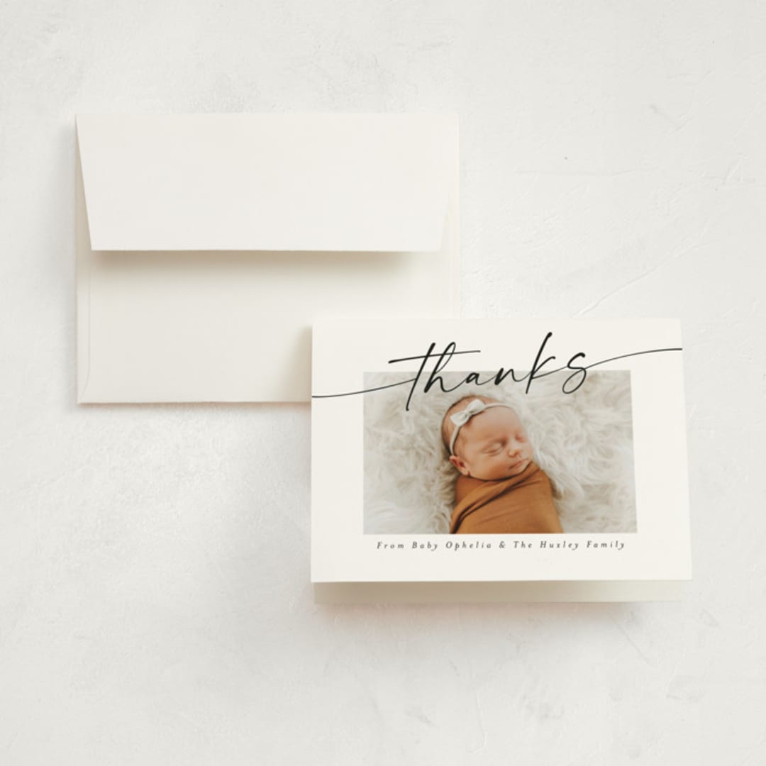 "Signature Name" - Birth Announcement Thank You Cards in Coal by Meggy Masters - Front