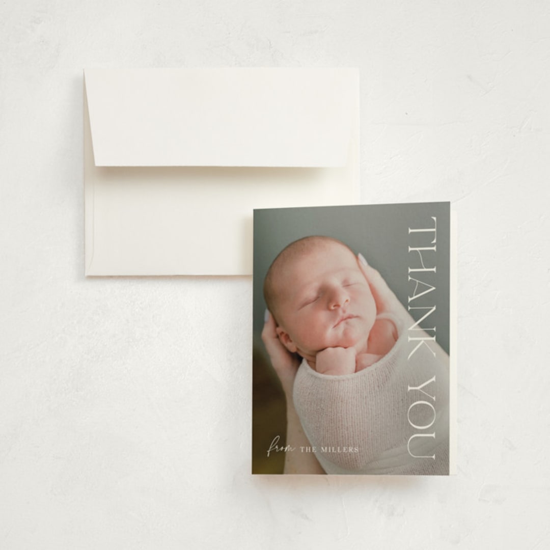 "Newest addition" - Birth Announcement Thank You Cards in Snow by Elan Studio - Front