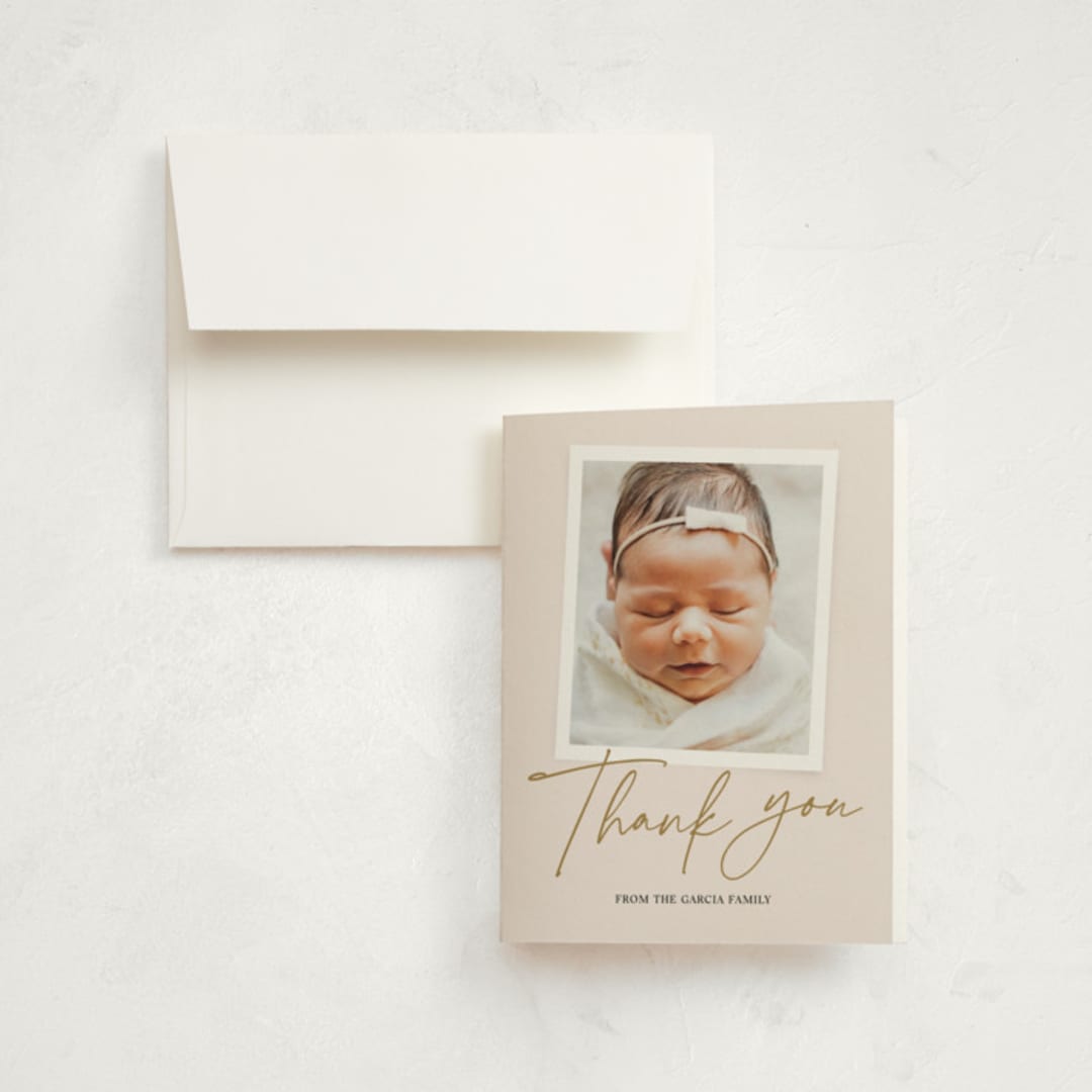 "Meet our baby" - Birth Announcement Thank You Cards in Blush by Elan Studio - Front