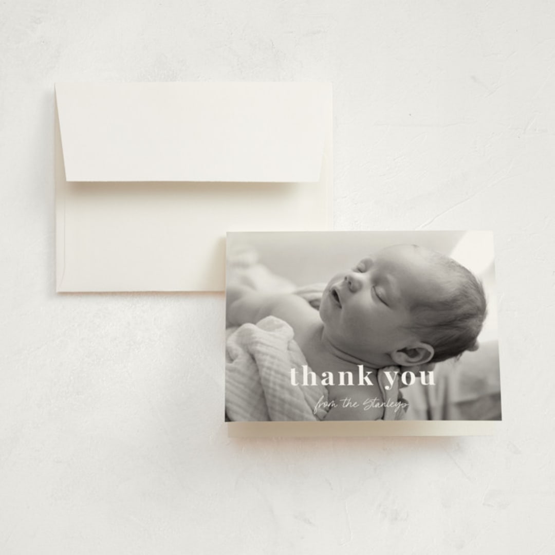"Introduction" - Birth Announcement Thank You Cards in Cloud by Sara Hicks Malone - Front
