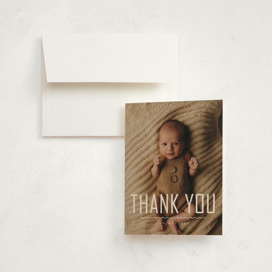 "cover" - Birth Announcement Thank You Cards in Cream by Vivian Yiwing - Front