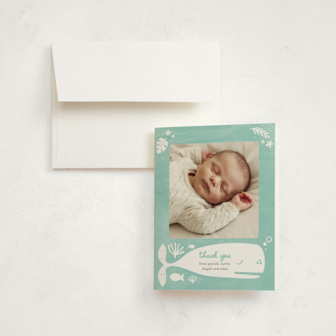 "All God's Creatures" - Birth Announcement Thank You Cards in Narwhal by Carrie ONeal - Front