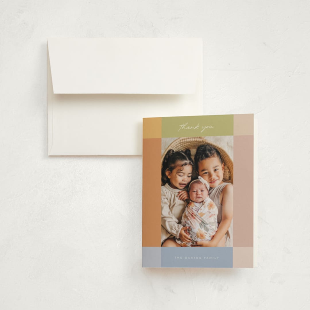 "Soft Strips" - Birth Announcement Thank You Cards in Natural Rainbow by Sierra Lee - Front