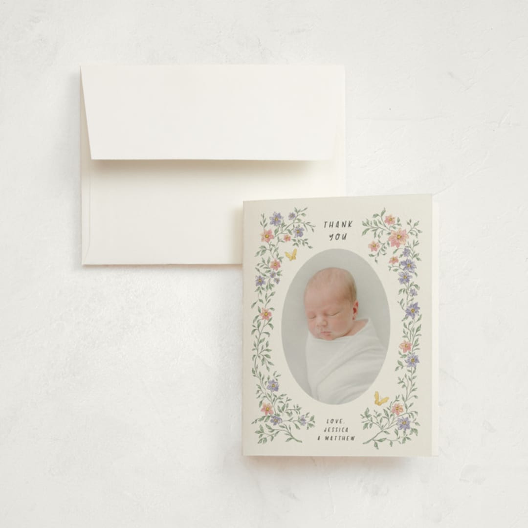 "Tiny Flowers" - Birth Announcement Thank You Cards in Garden by Grae - Front