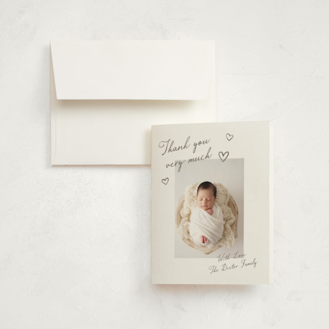 "Written" - Birth Announcement Thank You Cards in Sand by Pixel and Hank - Front