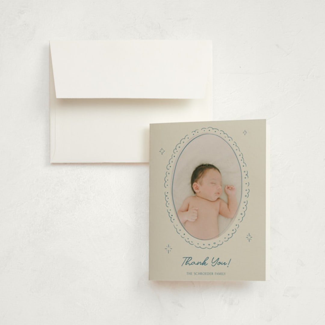 "Doodle Frame" - Birth Announcement Thank You Cards in Deep Pond by Zove Ahhh - Front