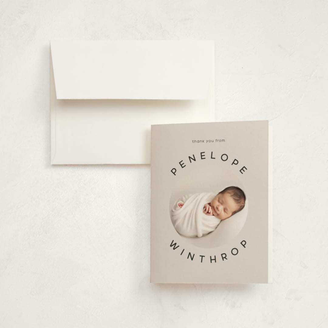 "square birth" - Birth Announcement Thank You Cards in Sand by Lori Wemple - Front