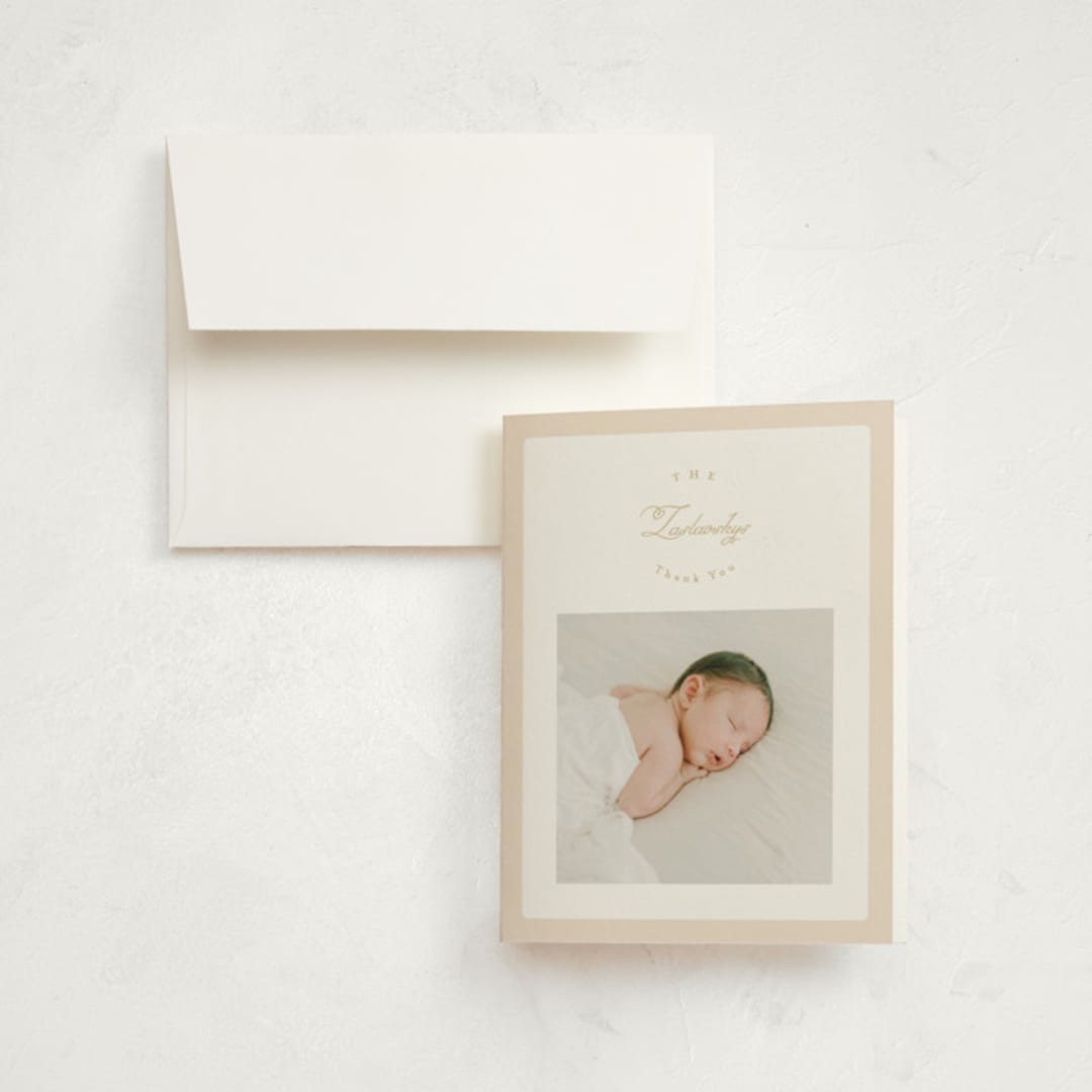 "soft frame" - Birth Announcement Thank You Cards in Peachy by Phrosné Barwood - Front