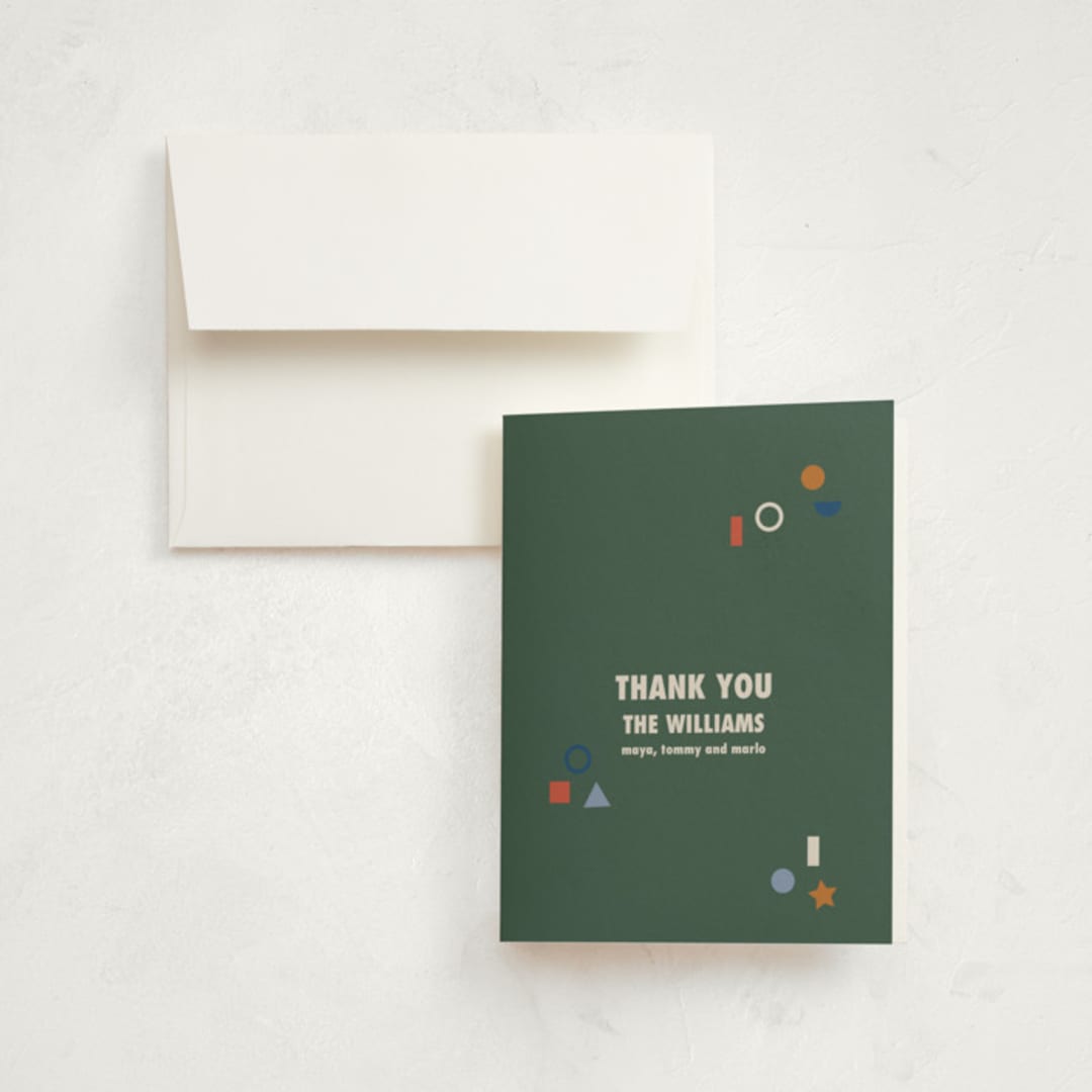 "Geometric" - Birth Announcement Thank You Cards in Forest by Tamara Hilje - Front