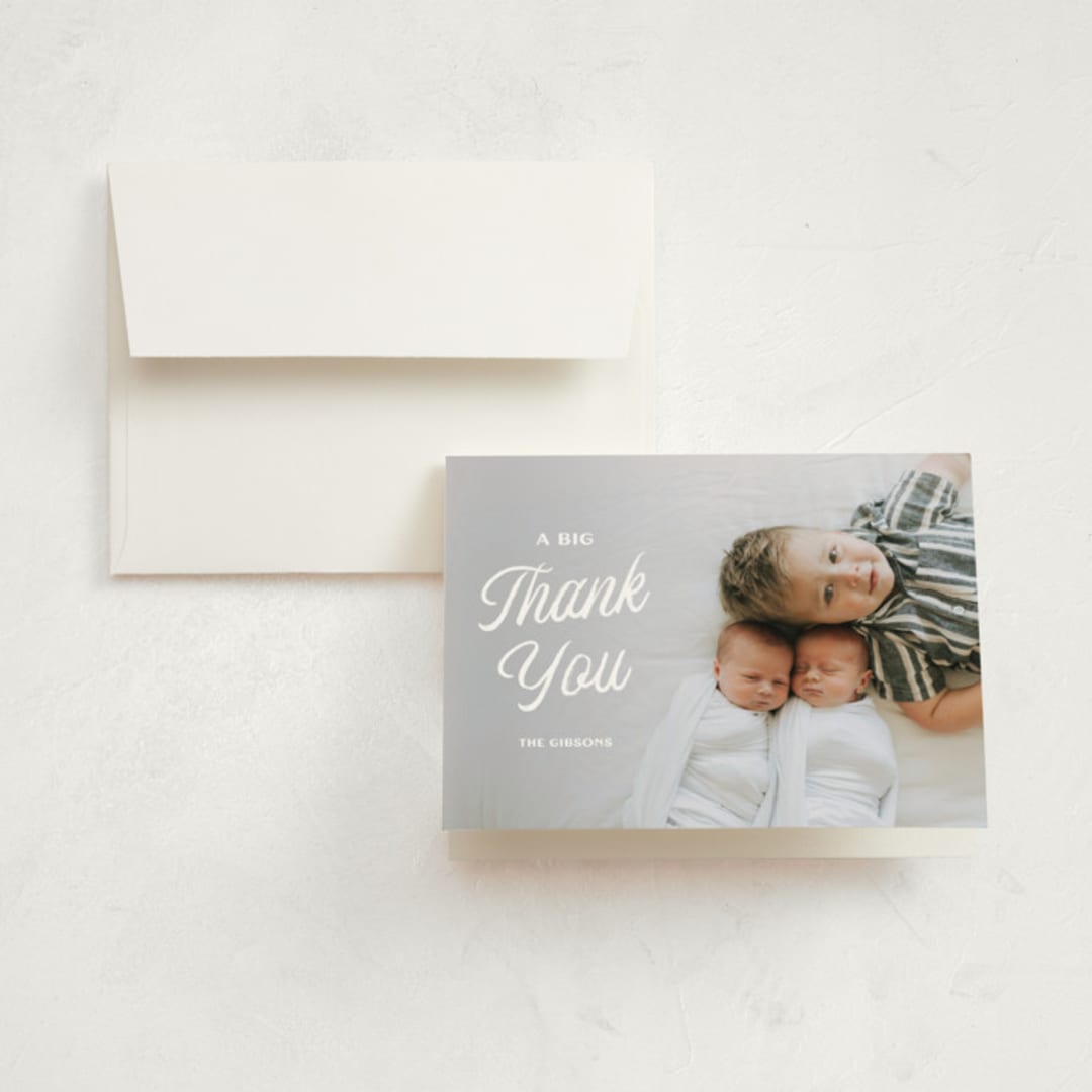 "Vintage" - Birth Announcement Thank You Cards in Bunny by Sarah Cohn - Front