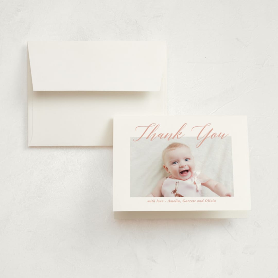 "Sweet Script" - Birth Announcement Thank You Cards in Sweet Pea by Jennifer Postorino - Front