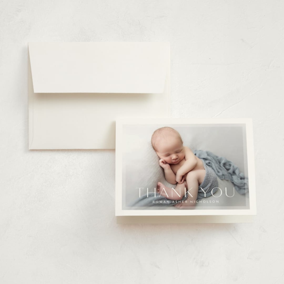 "Frosted Frame" - Birth Announcement Thank You Cards in Sugar by Jessica Williams - Front