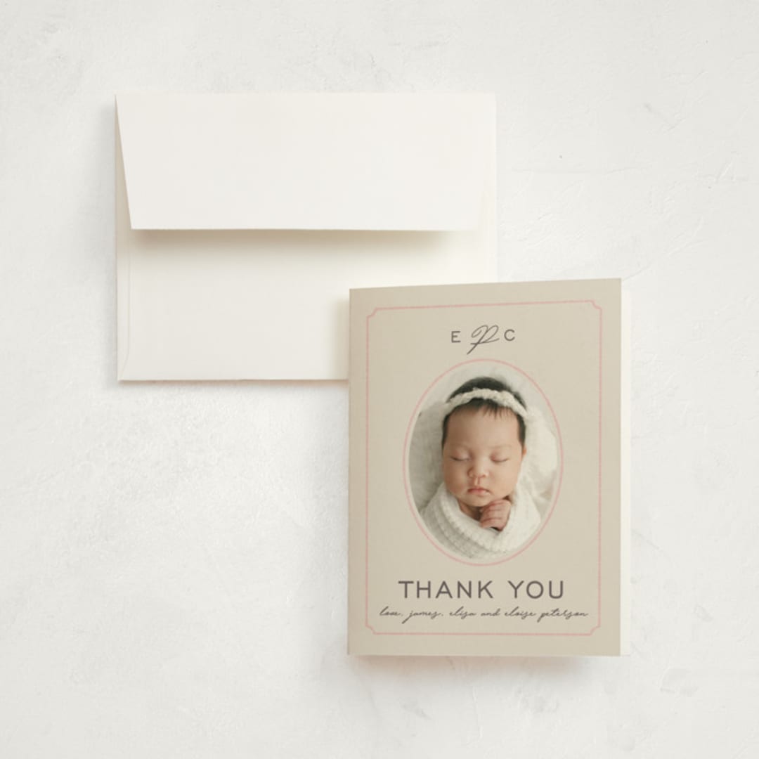 "Prim" - Birth Announcement Thank You Cards in Petal by Melissa Egan of Pistols - Front