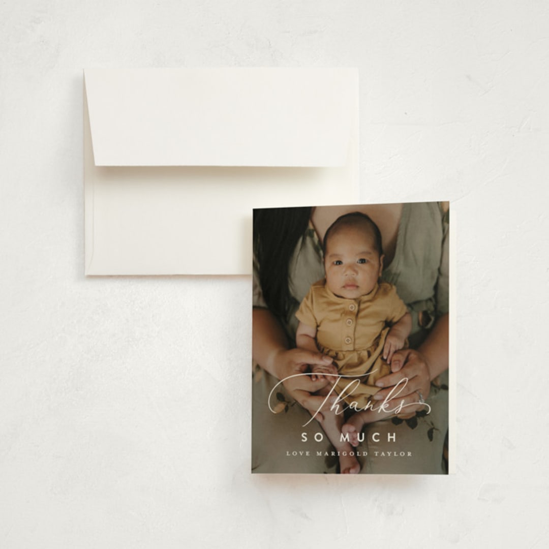 "Modern Meet" - Birth Announcement Thank You Cards in Linen by Erica Krystek - Front