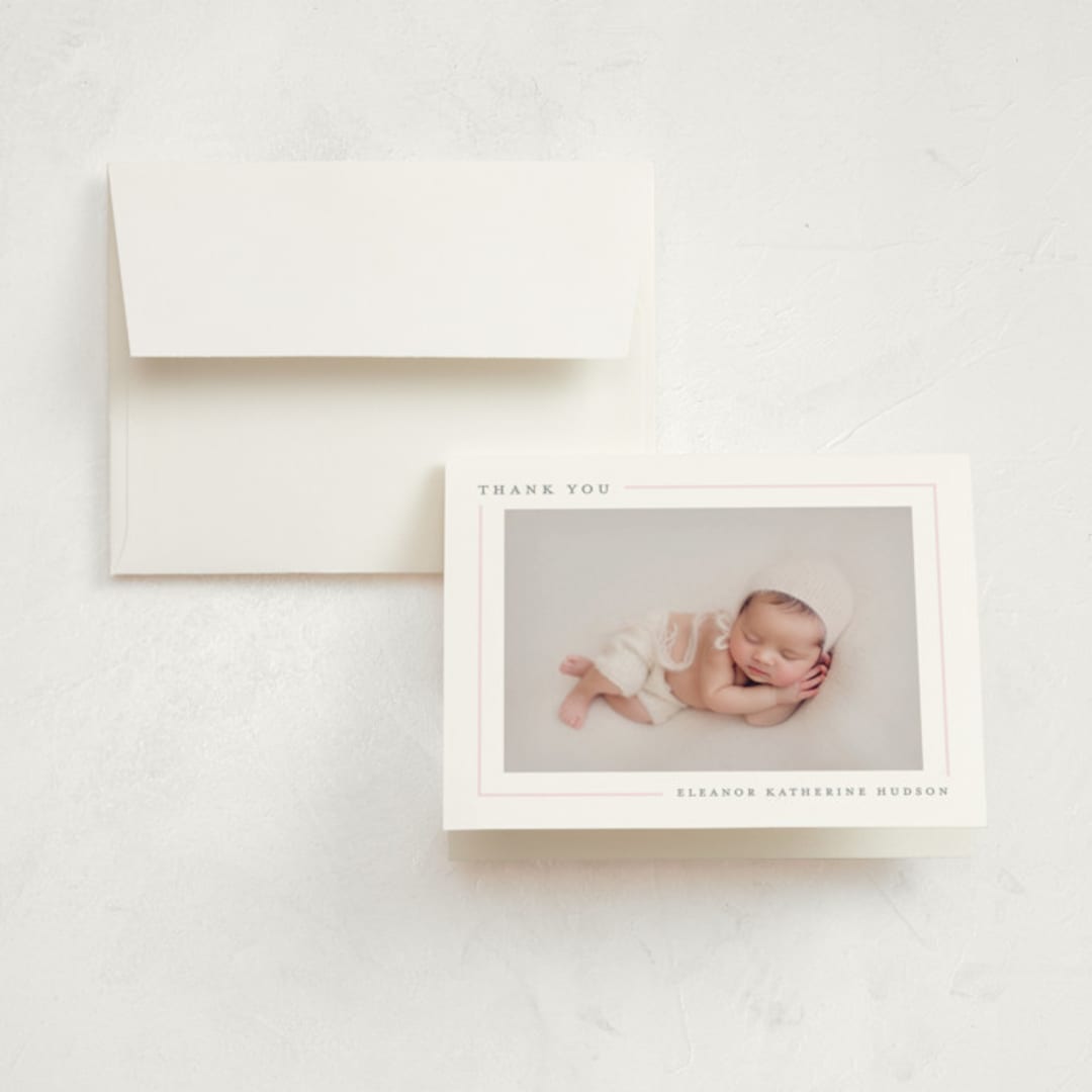 "Simply Serene" - Birth Announcement Thank You Cards in Blush by Lauren Chism - Front