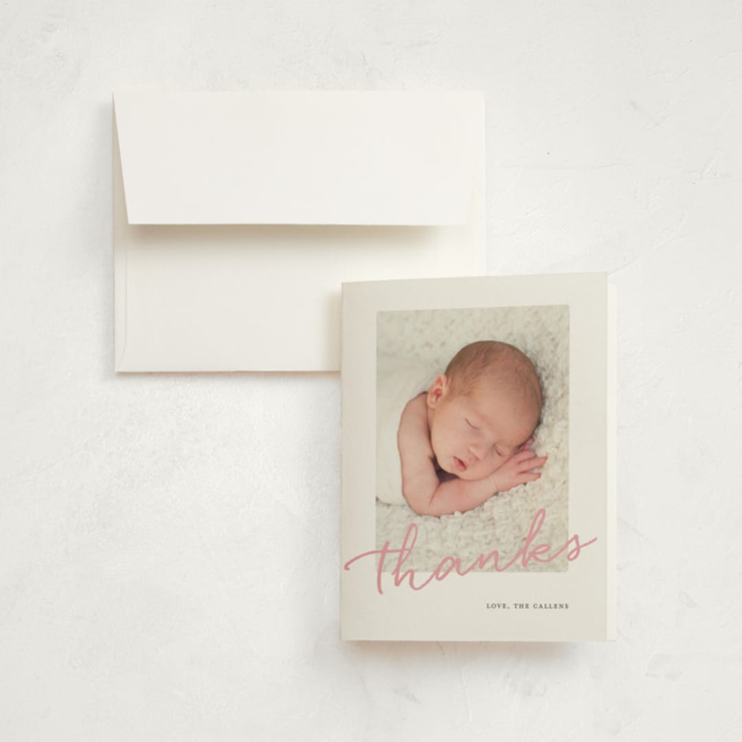 "Joyful Memories" - Birth Announcement Thank You Cards in Peony by Sara Hicks Malone - Front