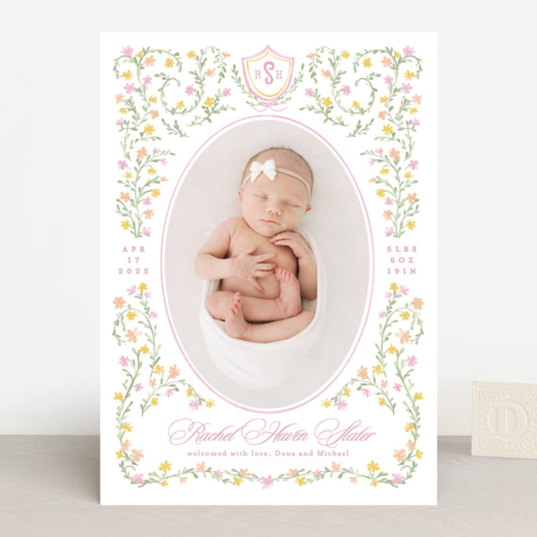 "Cottagecore" - Birth Announcements in Cotton Candy by Creo Study - Front