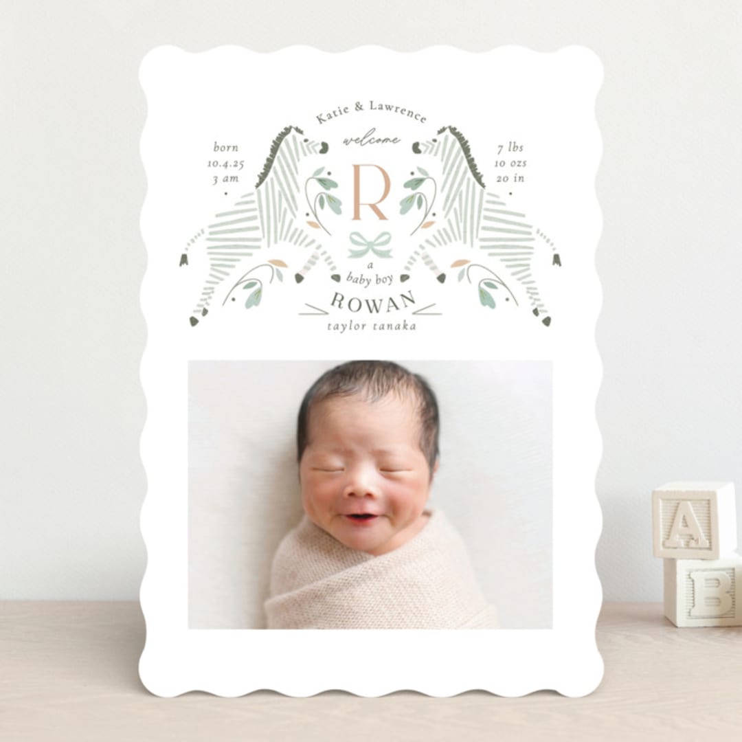 "Hearts and Stripes" - Birth Announcements in Seafoam by Griffinbell Paper Co. - Front