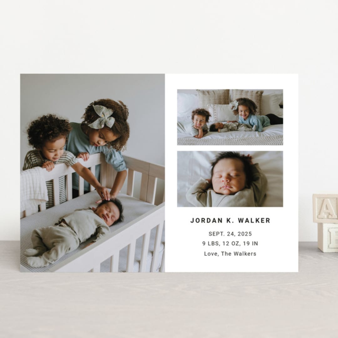 "Minimal Three" - Birth Announcements in Milk by Playground Prints - Front