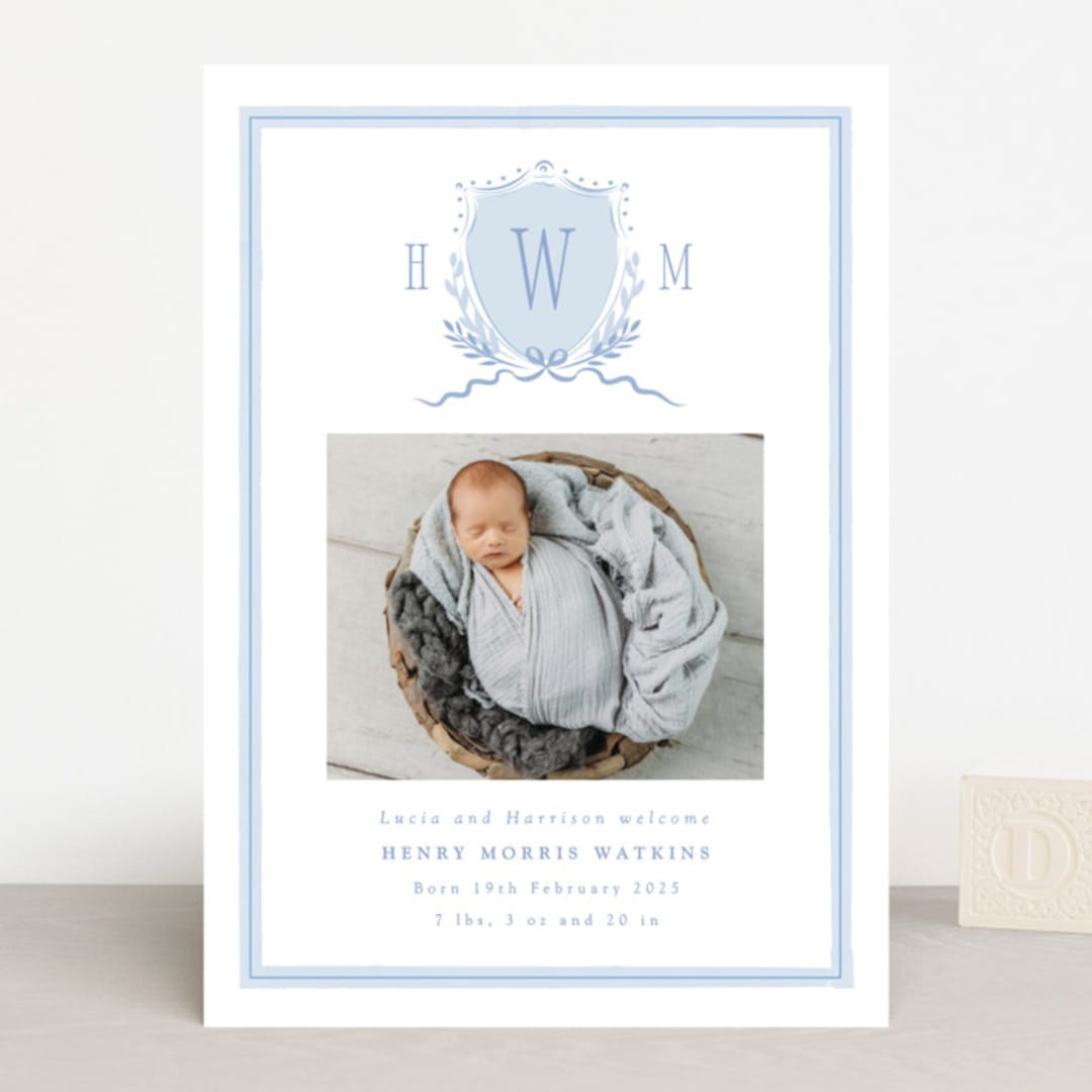 "Crest" - Birth Announcements in Sky by Corinne Malesic - Front