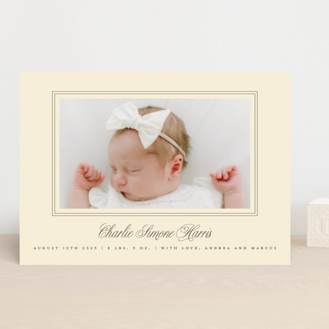 "Classical Border" - Birth Announcements in Creme by mo kelley - Front