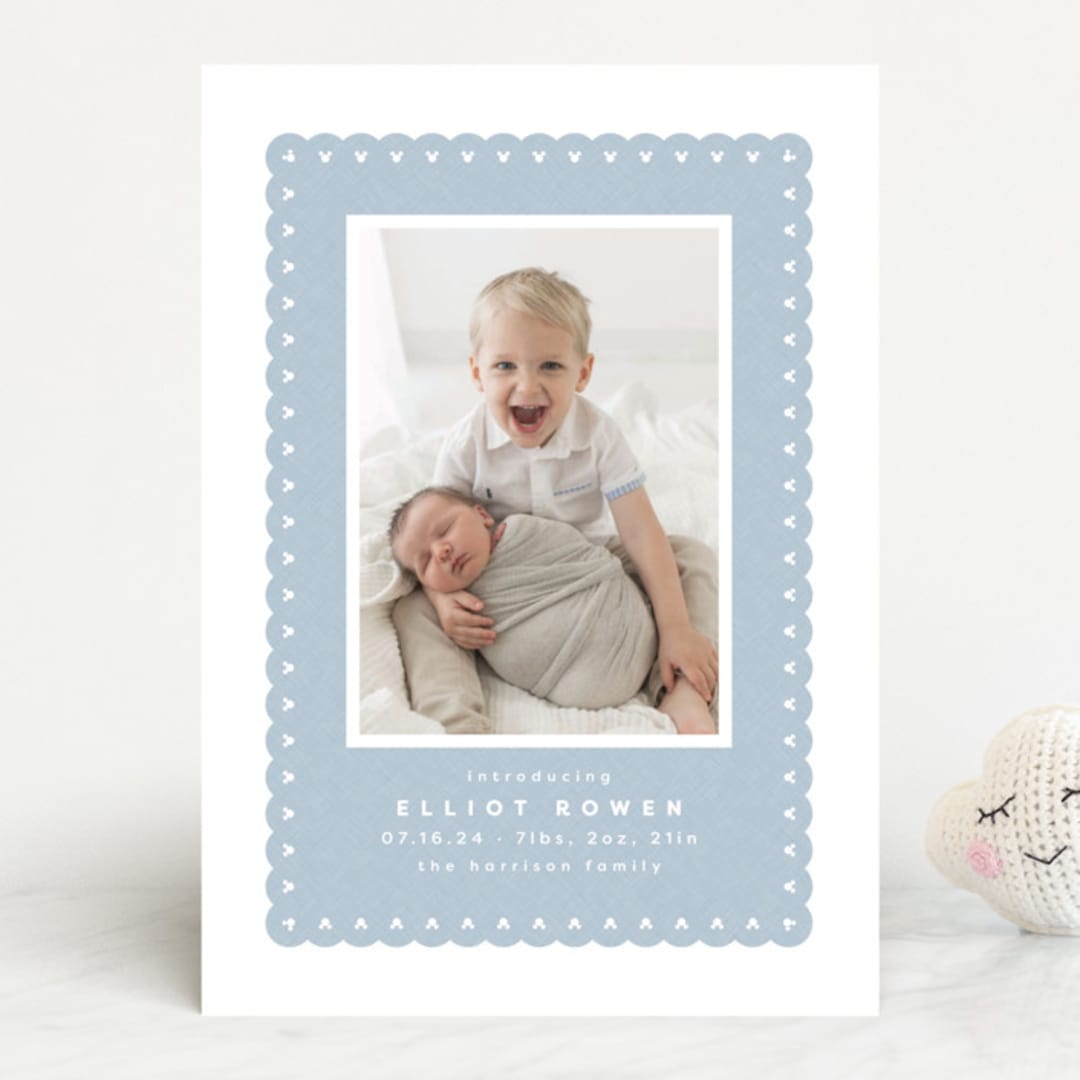 "Mickey fabric frame" - Birth Announcements in Chambray by Lea Delaveris - Front